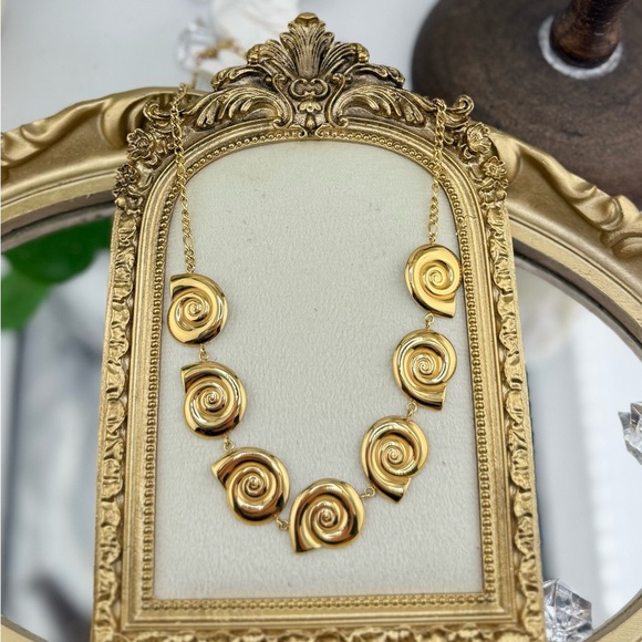 Gold Swirl Statement Necklace – Stainless Steel, Real Gold Plated - Picture 9 of 17